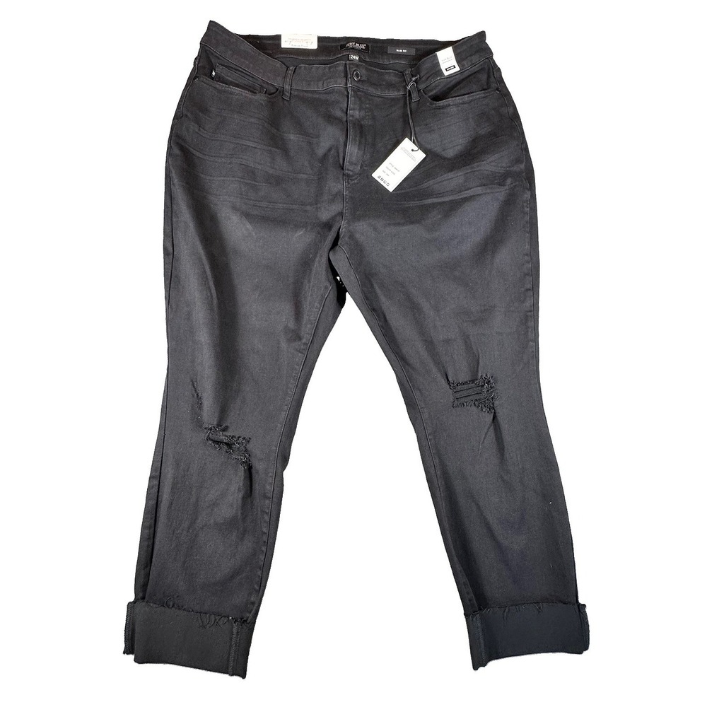 Judy Blue Black Slim Fit Mid Rise Distressed Cuffed Jeans Women 24 Plus New